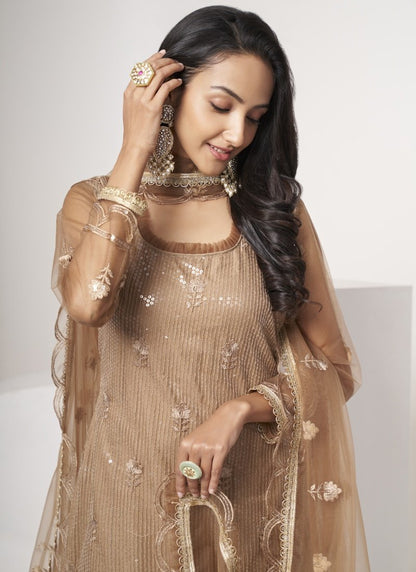 Light Brown Pant Style Salwar Suit with Thread and Sequins Work-2