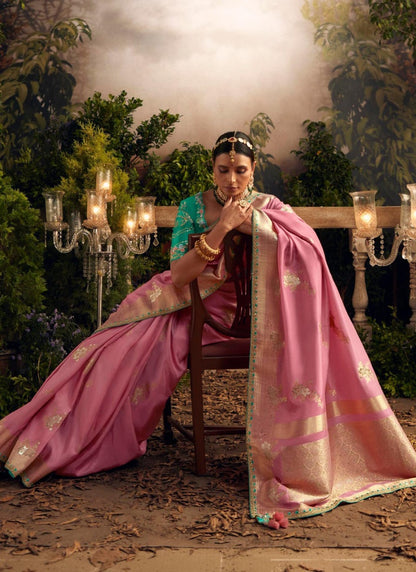 Pink Silk Wedding Saree With Heavy Embroidery, Stone and Sequins Work-2