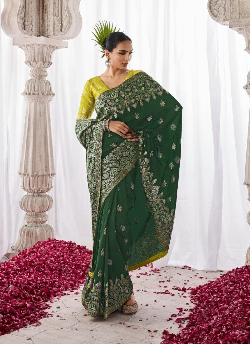 Green Silk Wedding Saree With Minakari Pallu