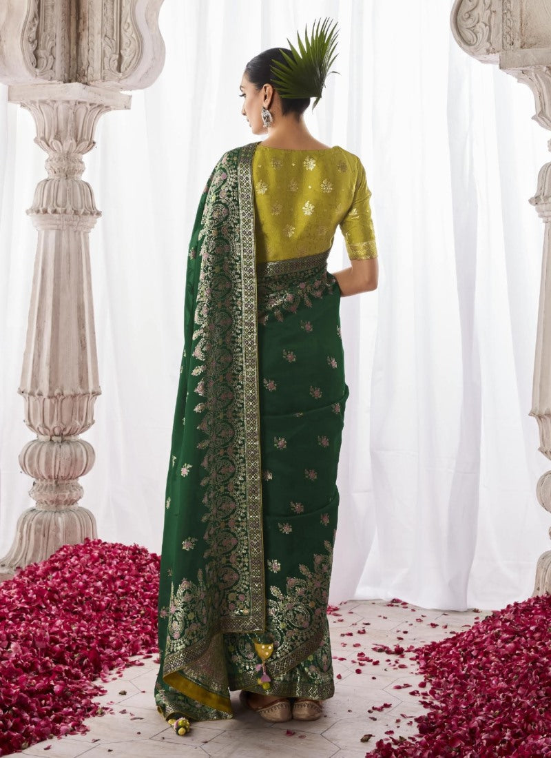 Green Silk Wedding Saree With Minakari Pallu-2