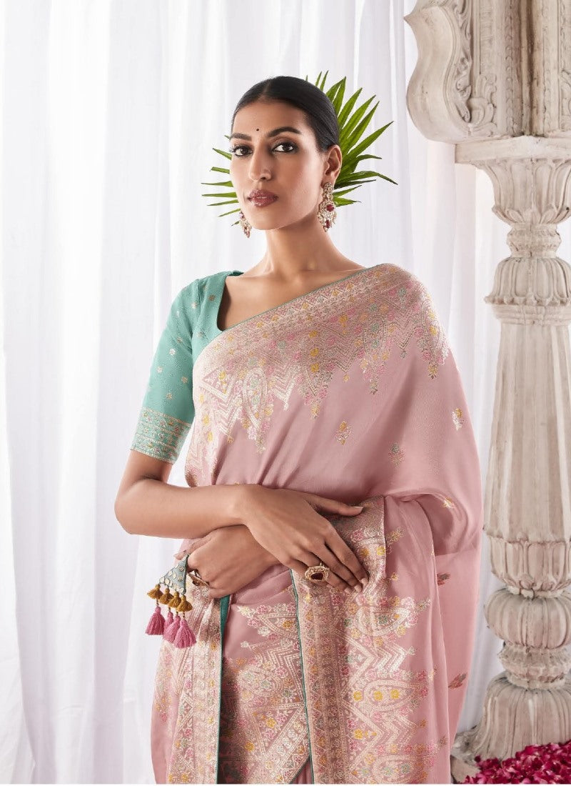 Pink Silk Wedding Saree With Minakari Pallu-2