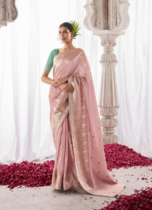 Pink Silk Wedding Saree With Minakari Pallu