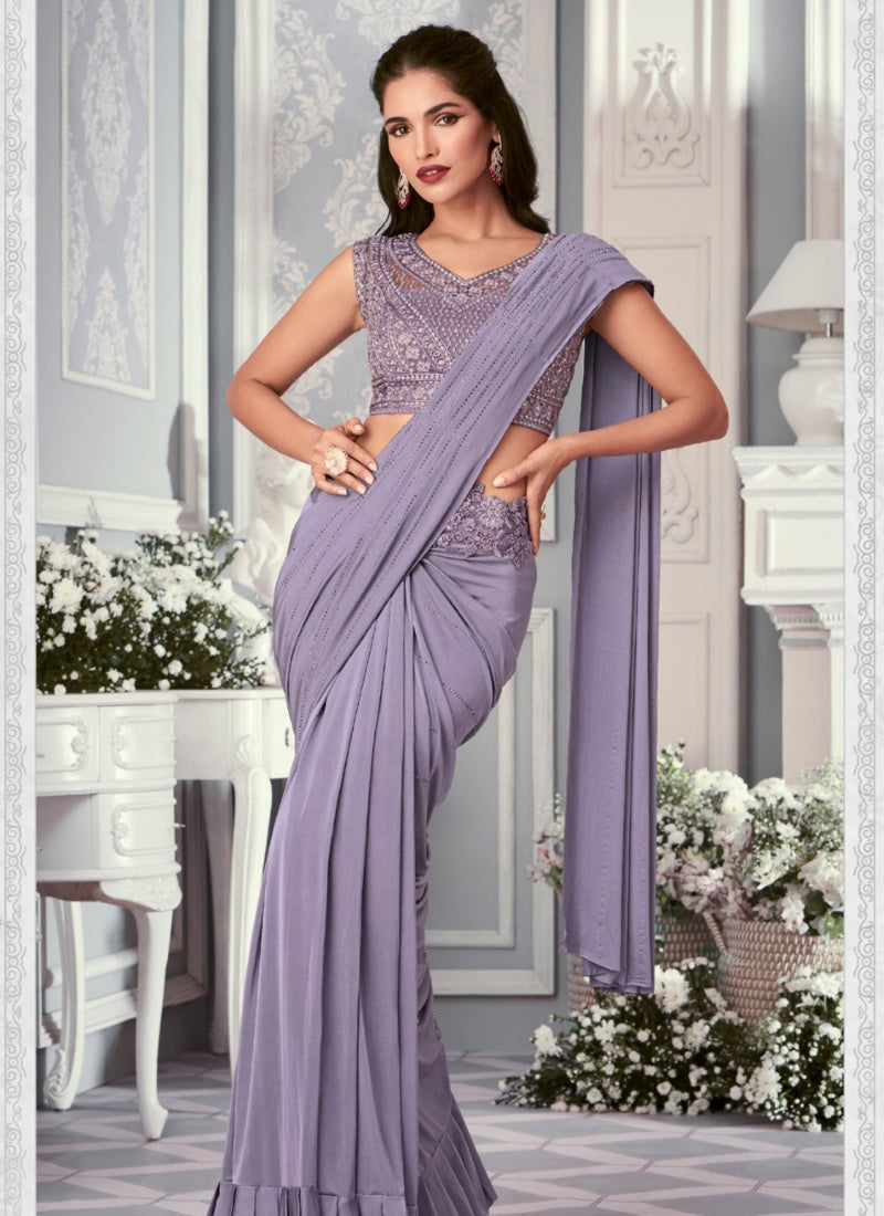 Light Purple Lycra Party Wear Saree