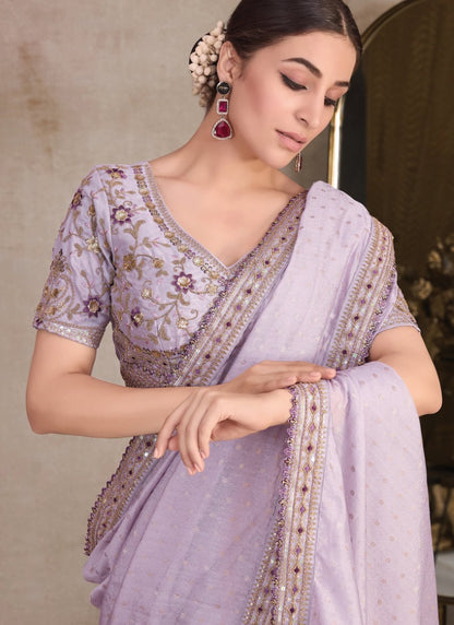 Light Purple Organza Saree with Heavy Embroidery and Butti Work
