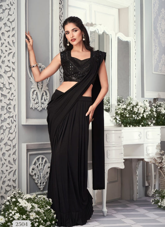 Black Lycra Party Wear Saree