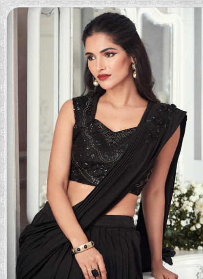 Black Lycra Party Wear Saree-2