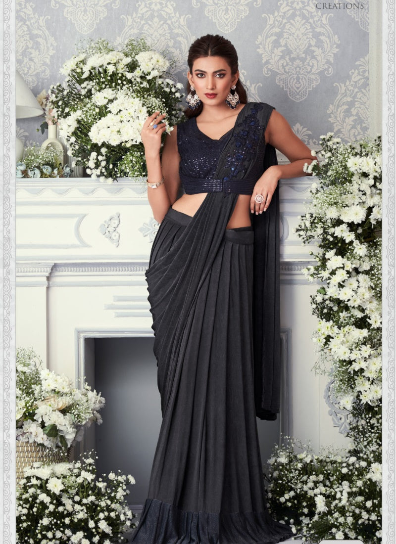 Black Lycra Party Wear Saree