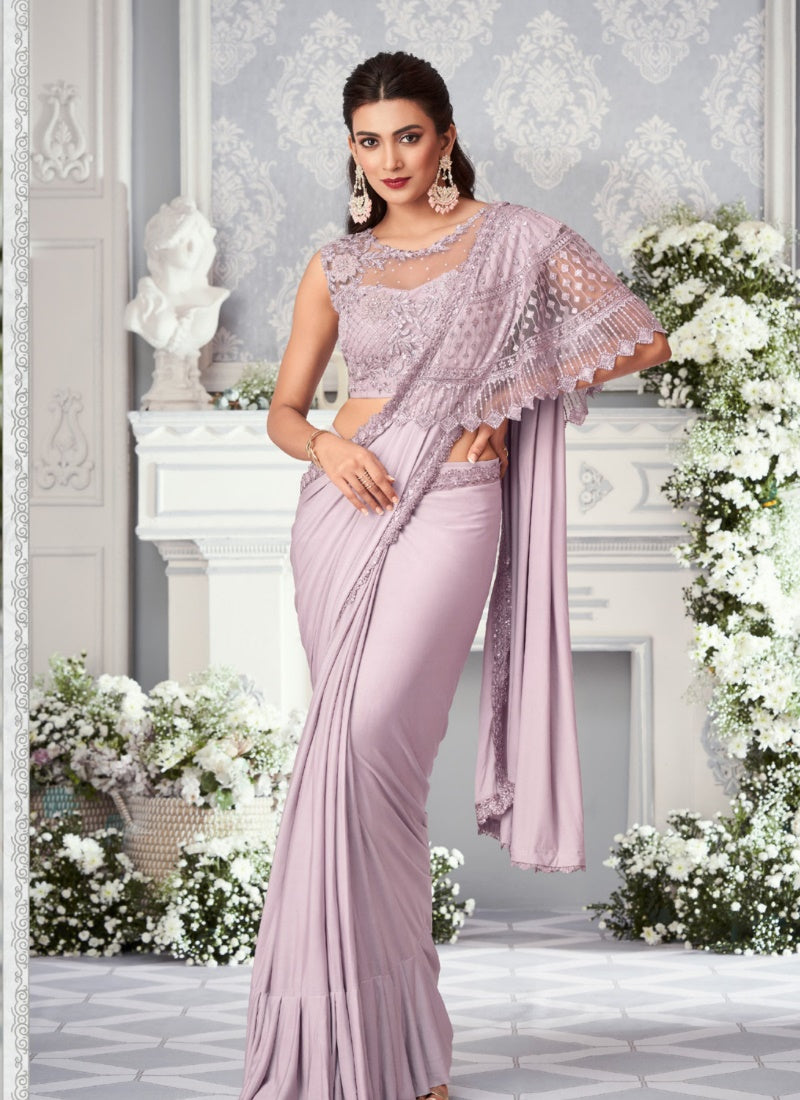 Light Pink Lycra Party Wear Saree