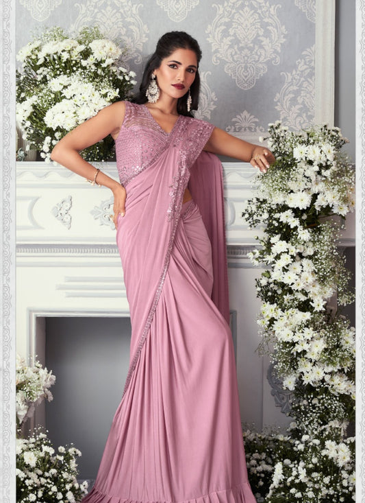 Pink Lycra Party Wear Saree