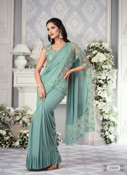 Sea Green Lycra Party Wear Saree