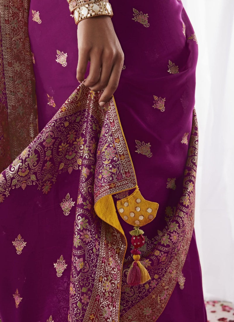 Purple Silk Wedding Saree With Minakari Pallu-2