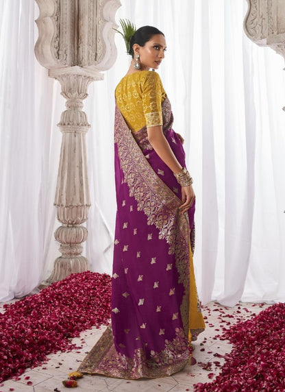 Purple Silk Wedding Saree With Minakari Pallu-2