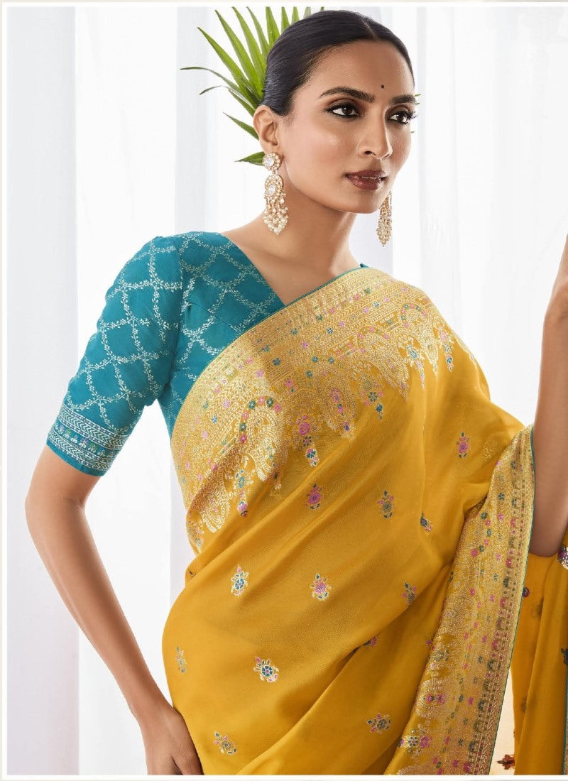 Yellow Silk Wedding Saree With Minakari Pallu-2