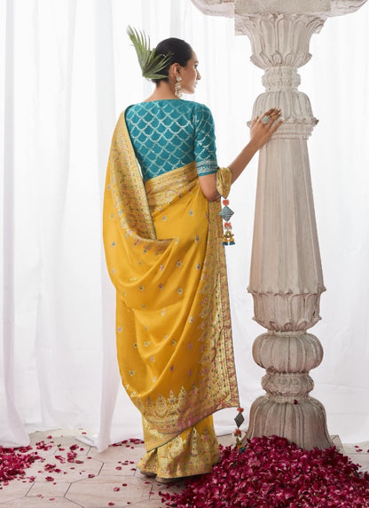 Yellow Silk Wedding Saree With Minakari Pallu-2