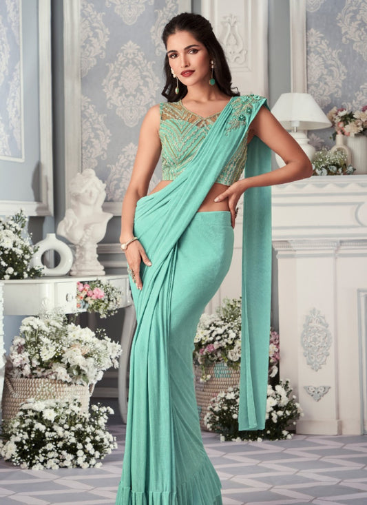 Aqua Lycra Party Wear Saree