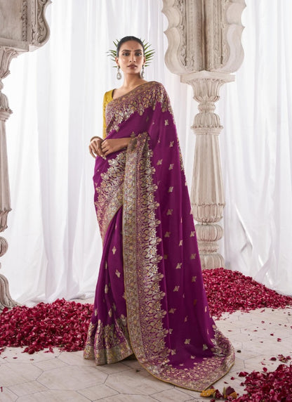 Purple Silk Wedding Saree With Minakari Pallu