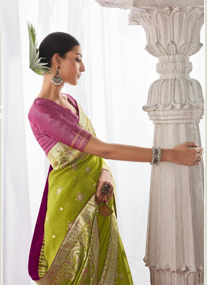 Pista Green Silk Wedding Saree With Minakari Pallu-2