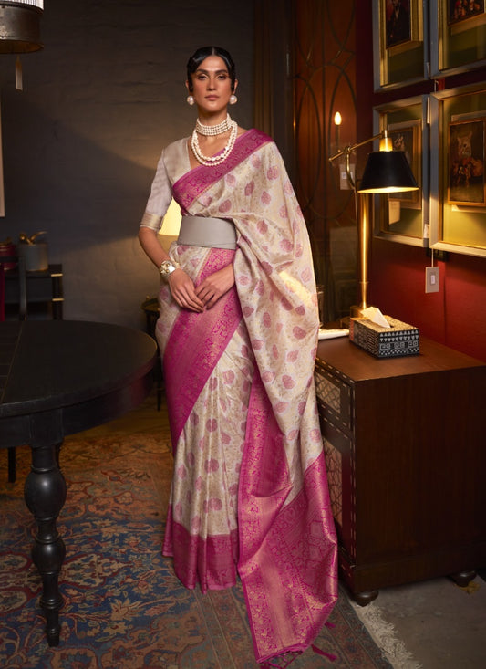 Light Pink Silk Handloom Weave Saree