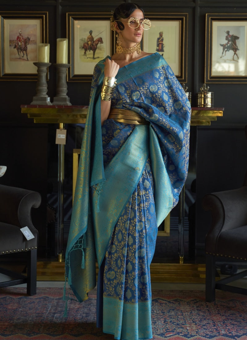 Blue Silk Handloom Weave Saree