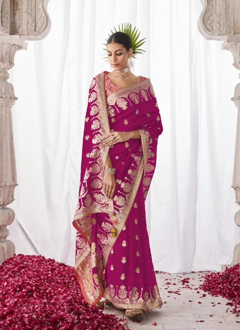 Magenta Silk Wedding Saree With Minakari Pallu-2