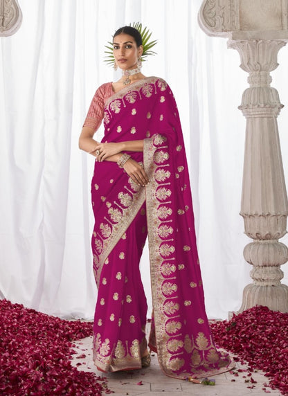 Magenta Silk Wedding Saree With Minakari Pallu