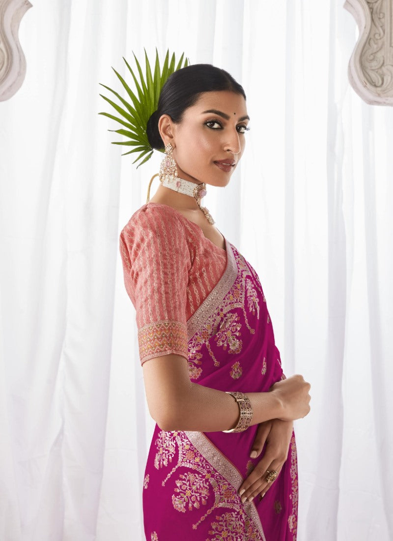 Magenta Silk Wedding Saree With Minakari Pallu-2