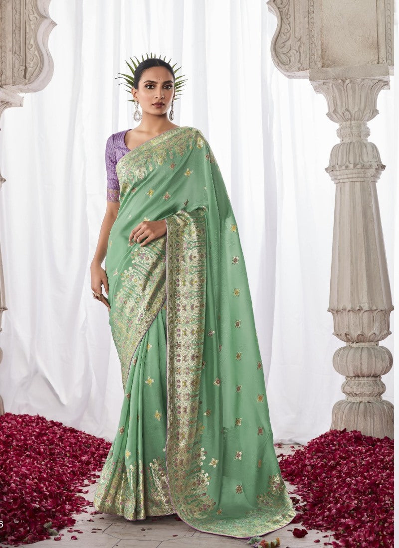 Aqua Silk Wedding Saree With Minakari Pallu-2