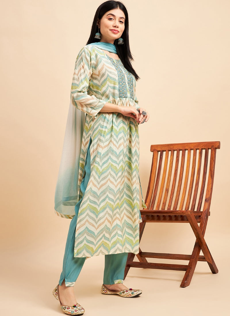 Multi Color Chinon Silk Kurta Set