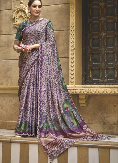 Purple Silk Heavy Work Saree