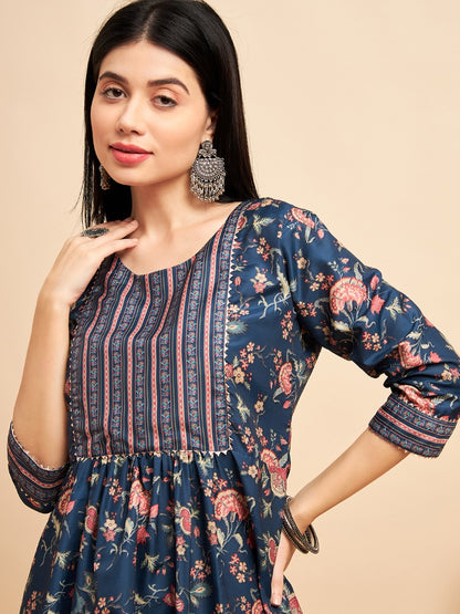 Blue Chinon Printed Kurti-2