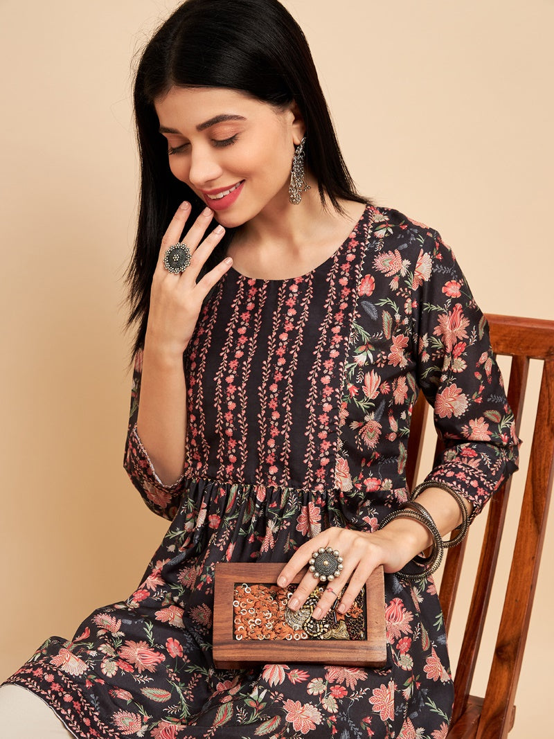 Black Chinon Printed Kurti-2