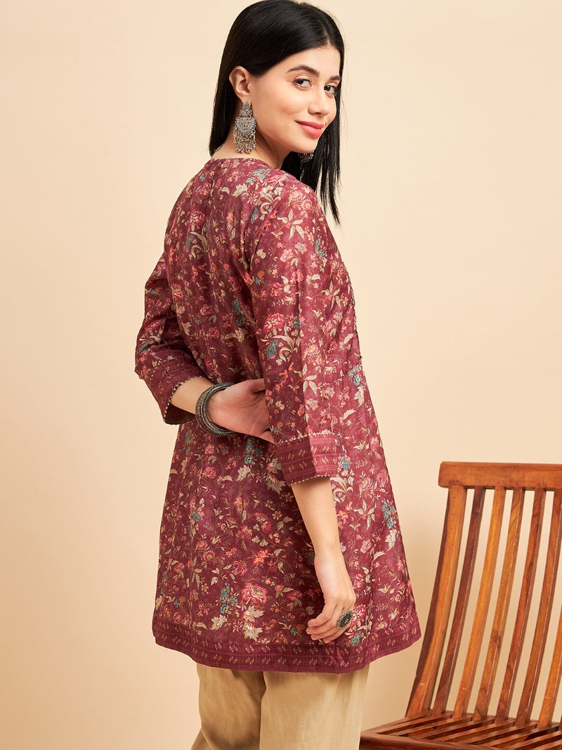 Maroon Chinon Printed Kurti-2