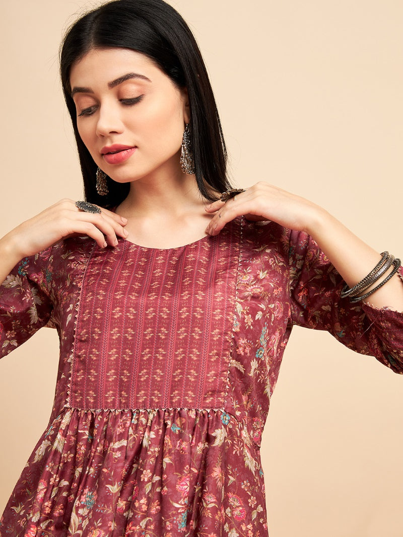 Maroon Chinon Printed Kurti-2