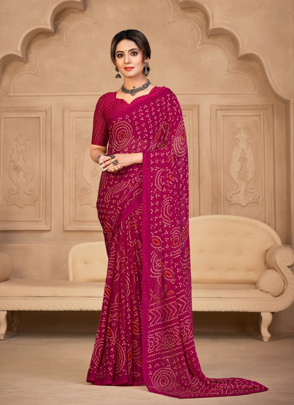 Magenta Bandhani Print Saree