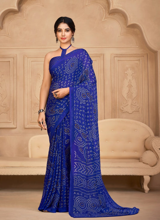 Blue Bandhani Print Saree