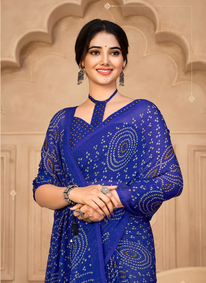 Blue Bandhani Print Saree-2