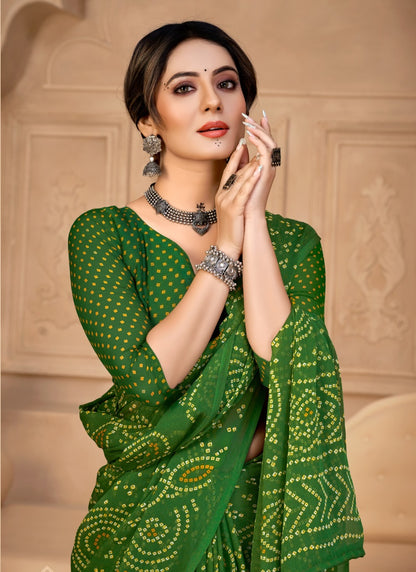 Green Bandhani Print Saree-2