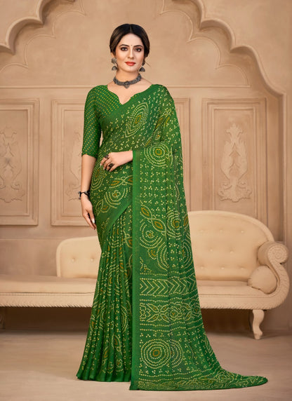 Green Bandhani Print Saree