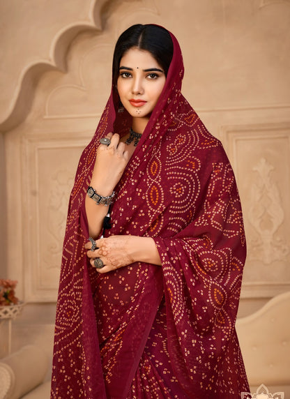 Maroon Bandhani Print Saree-2