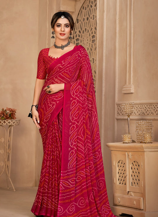 Magenta Bandhani Print Saree