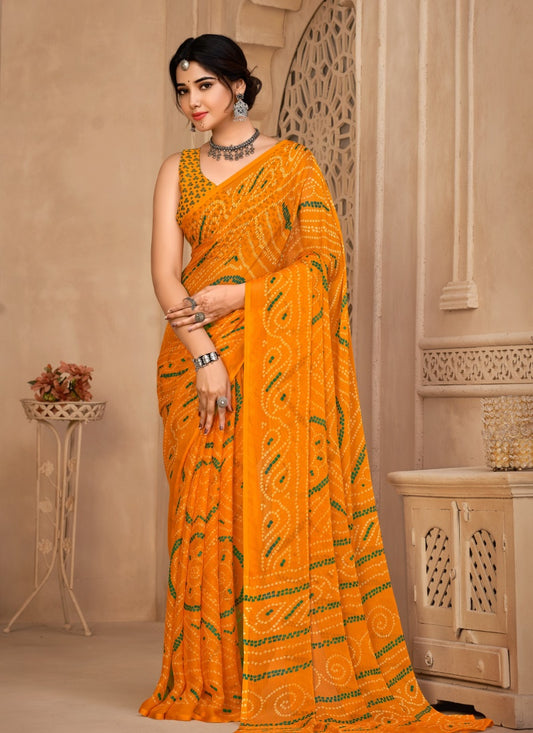 Yellow Bandhani Print Saree