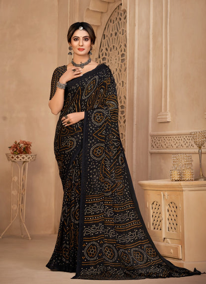 Black Bandhani Print Saree