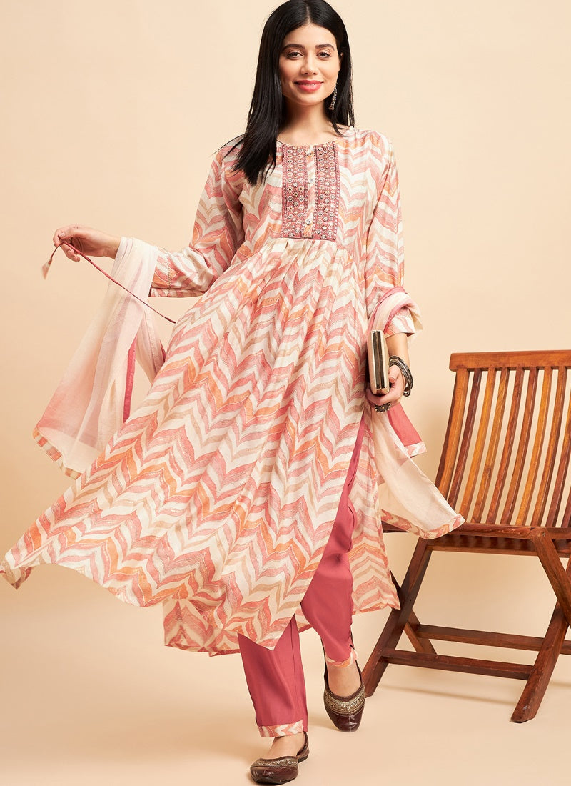 Pink Chinon Silk Kurta Set