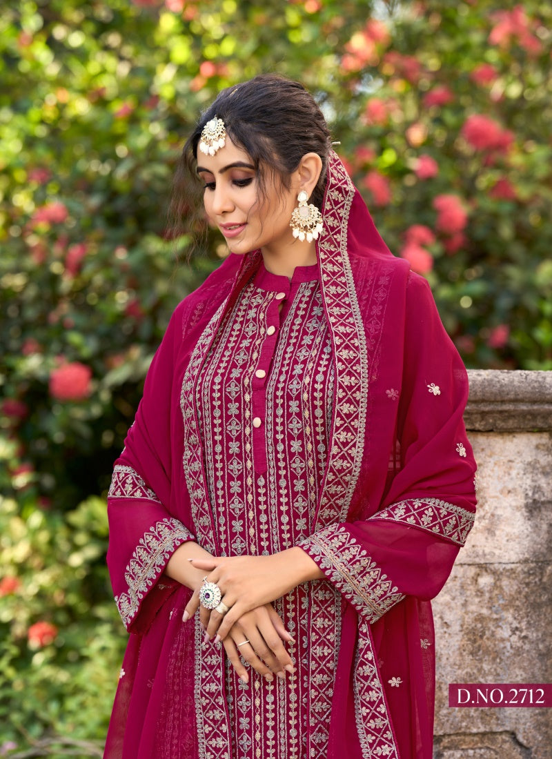 Maroon Silk Embroidered Palazzo Suit-2