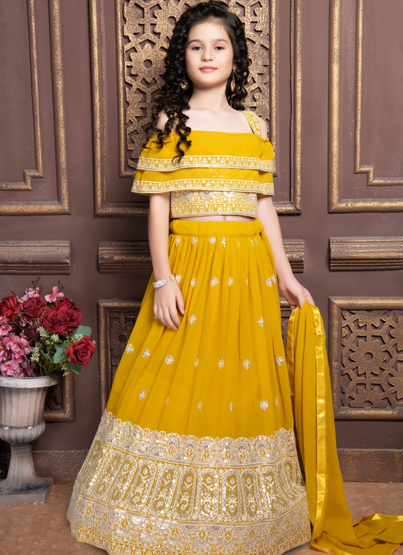 Yellow Georgette Lehenga Saree