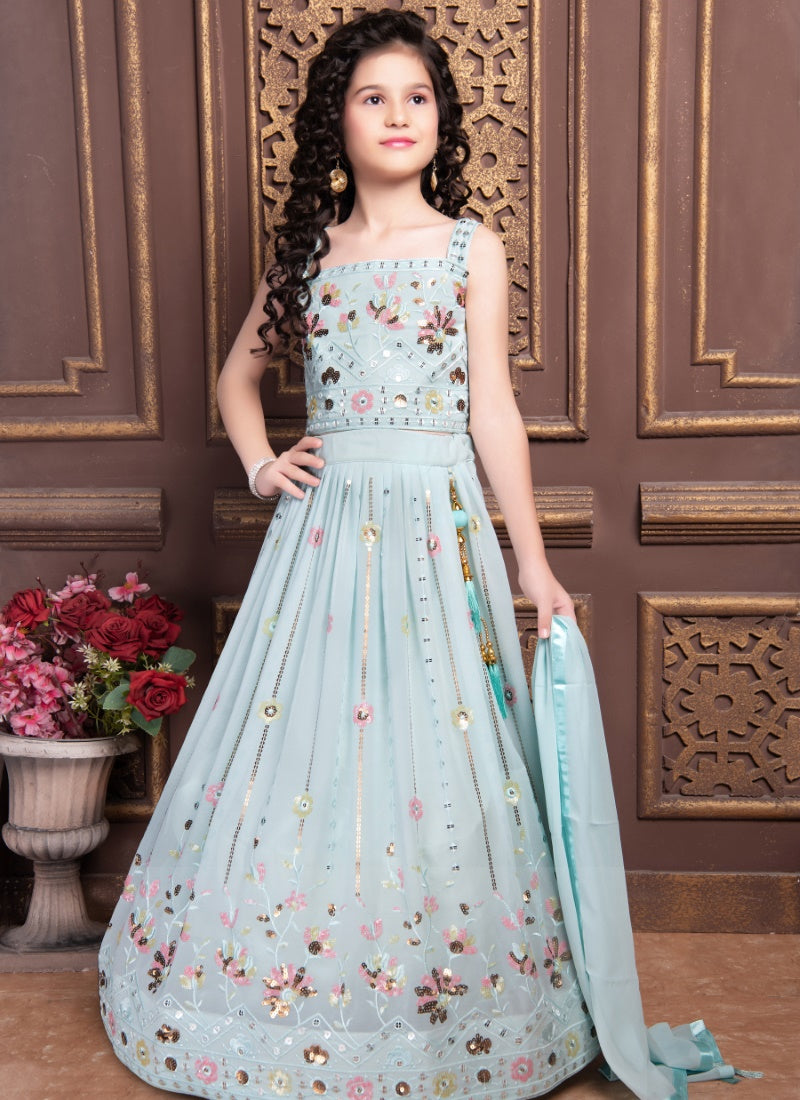 Sky Blue Georgette Lehenga Saree