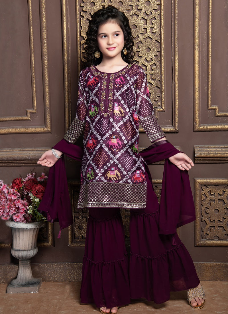 Wine Georgette Sharara Suit