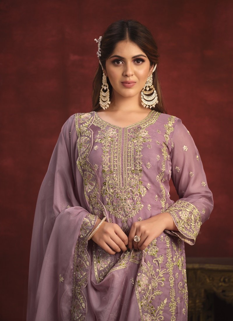 Lavender Organza Long Wedding Salwar Suit-2