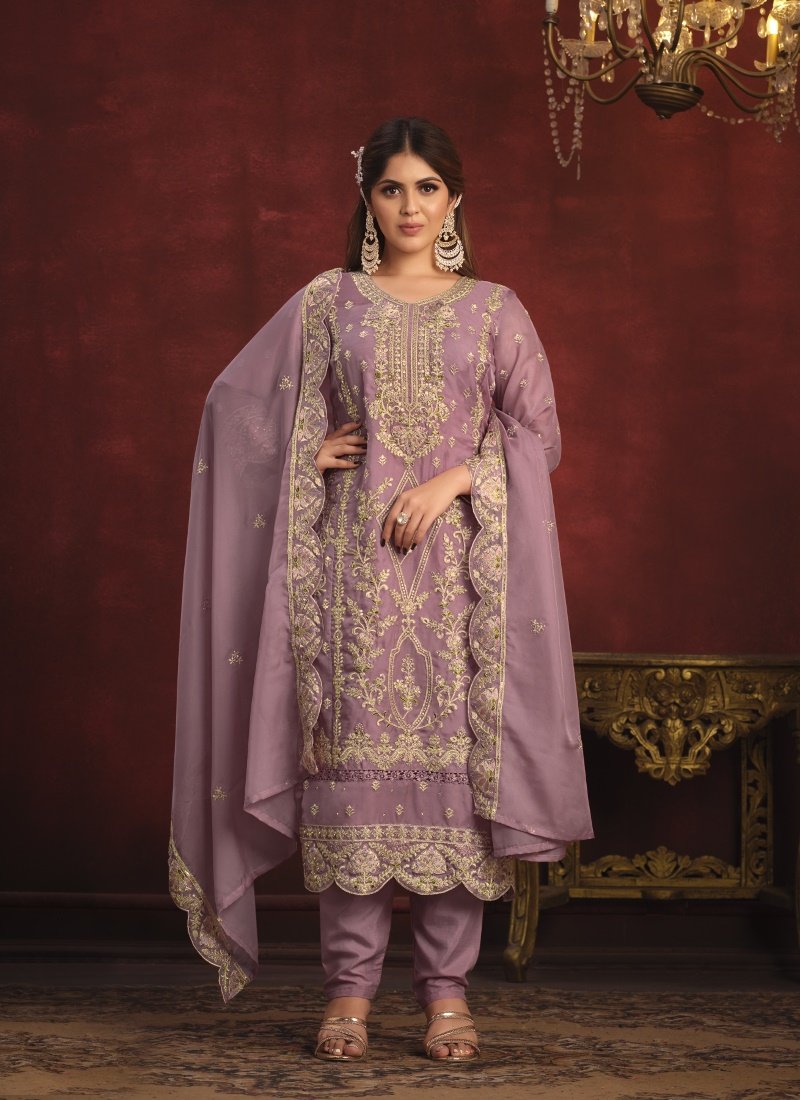 Lavender Organza Long Wedding Salwar Suit-2