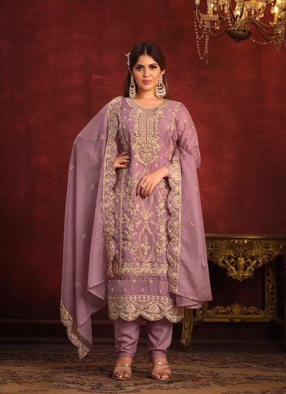 Lavender Organza Long Wedding Salwar Suit-2